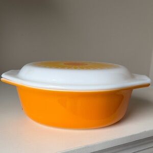Pyrex Sunflower Orange and White Casserole Dish